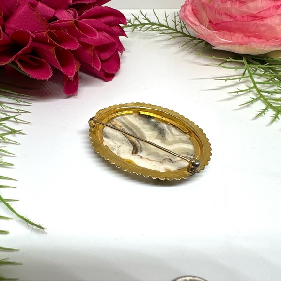 Vintage⚜️Real Marble Cabochon Brooch - Picture 4 of 5